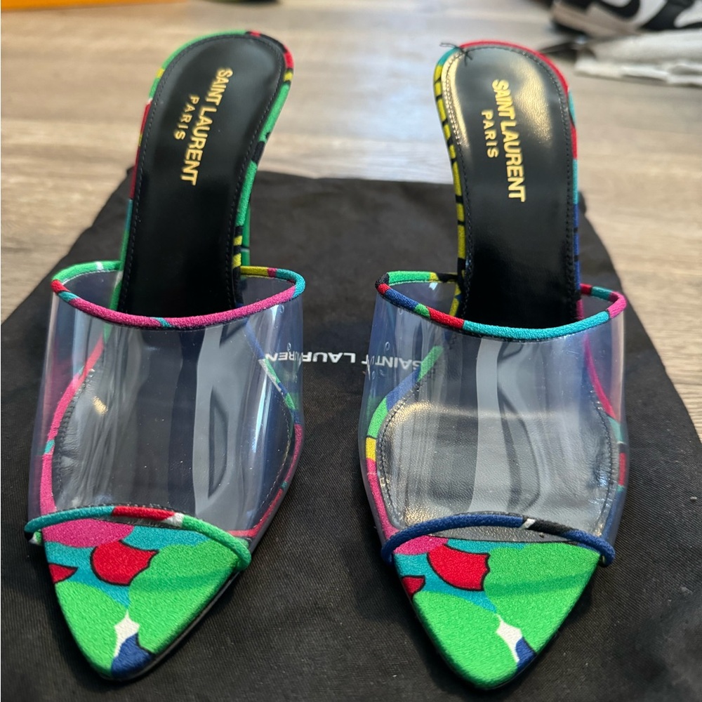 Saint Laurent Women's Colorful Heels with Clear Accents